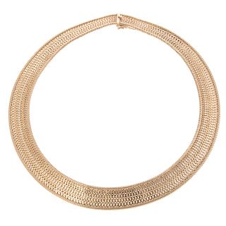 A Ladies Wide Flat Woven Necklace in 14K