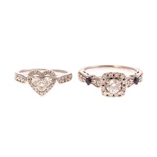 Two Diamond Engagement Rings in 14K