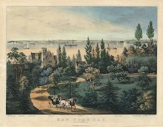 New York Bay. :From Bay Ridge, L. I. - Original Large Folio Currier & Ives lithograph