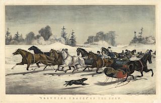 "Trotting Cracks" on the Snow - Original Large Folio Currier & Ives lithograph
