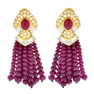 Burma Ruby, Diamond and 18K Gold Earrings