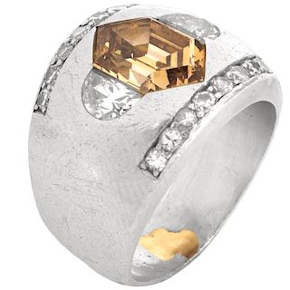 Cognac Diamond and Platinum Ring