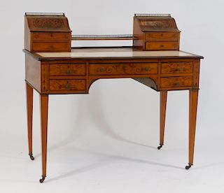 19C English Satinwood Leather Top Lady's Desk