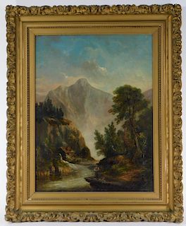 19C American Mountain River O/C Landscape Painting