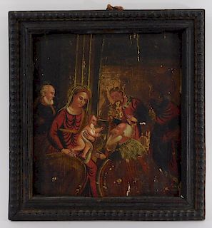 17C Continental Mary & Christ Icon Panel Painting