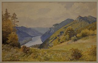 Hans Kober Austrian Aggstein Landscape WC Painting