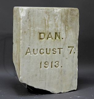 1913 White Marble Dan Pet Gravestone Marker