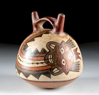 Nazca Polychrome Stirrup Vessel - Trophy Heads