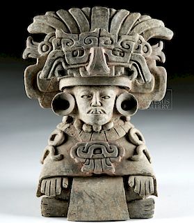 Zapotec Pottery Seated Figural Incensario - God of Rain