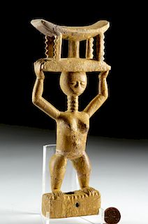 Mid-20th C. Asante Painted Wood Figure Holding Stool