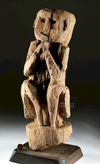 Early 20th C. Nepalese Wooden Squatting Guardian Figure