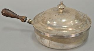 Silver covered pot with wood handle, touch mark on bottom. dia. 7 3/4 in., 35.1 t oz. with wood handle 
Provenance: Estate of Kennet...