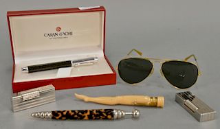 Six piece group to include Caran d'Ache pen in original box, two Dunhill Swiss liters 39305, a pair of sunglasses, and a Jean Pierre...