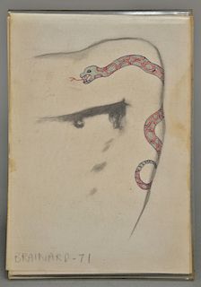 Joe Brainard (1942-1994), pen ink pencil paper, untitled snake, signed lower left: Brainard 71. 7 1/4" x 5" 
Provenance: Estate of K...