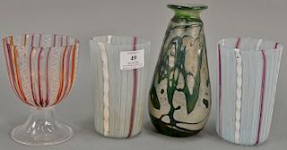 Five piece art glass group to include a pair of glasses with lattice and twist design (ht. 5 1/2 in.), pair of Venetian stemmed glas...