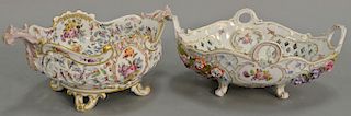 Two reticulated dishes, one marked Dresden. ht. 5 1/4 in., lg. 11 in., wd. 7 3/4 in and 5 in., lg. 11 1/4 in., wd. 8 1/4 in.