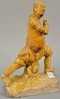 Chinese figural roof tile, yellow glazed. ht. 14 in.