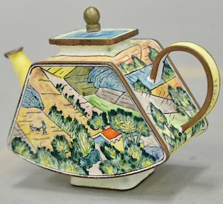 Chinese enameled tea pot signed Kelvin Chen. ht. 3 1/4 in.