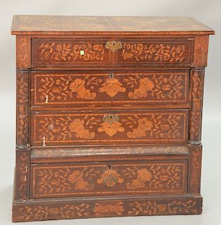 Marquetry inlaid four drawer chest. ht. 41 1/2 in., wd. 42 in. 
Provenance: Estate of Kenneth Jay Lane