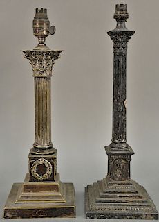 Pair of silver plated column candlesticks made into lamps. ht. 17 3/4 in. 
Provenance: Estate of Kenneth Jay Lane