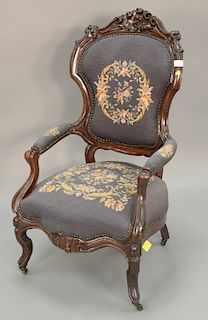 Victorian gents chair with needlepoint.