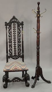 Two piece lot to include mahogany hat rack ht. 72 in. and pierced carved chair ht. 61 1/2 in.