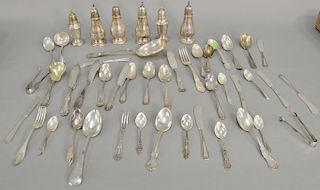 Sterling silver lot including five shakers plus various flatware. 43 t oz.