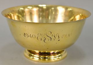 Tiffany & Co. sterling silver revere style bowl, gilt decorated (monogrammed as trophy). ht. 6 in., dia. 11 3/4 in., 37.7 t oz.