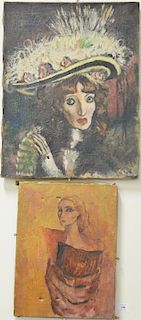 Two Kenneth Jay Lane oil on canvas portraits of women, both signed K. Lane. 22" x 17" & 16" x 12" 
Provenance: Estate of Kenneth Jay...