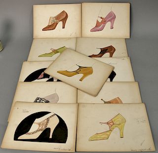 Group of eleven vintage Delman Shoe drawings, probably used for proposal of acquisition, some signed and dated Designed by Delman N....