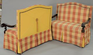 Pair of upholstered benches, attributed to Ralph Lauren. lg. 48 in.