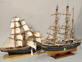 Two piece lot to include a three masted whaling bark Amazon model, ht. 21 in., lg. 25 1/2 in. and a square rigged model built by Oysterman Thomas (bot