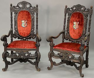Pair of oak armchairs. ht. 53 in.