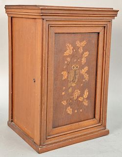 Aesthetic Victorian small one door cabinet with inlaid owl. ht. 17 3/4 in., wd. 12 in.