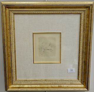 Pierre-Auguste Renoir, etching, Portrait of Berthe Morisot, signed in plate. plate size 4 1/2" x 3 3/4"