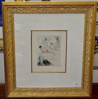 Louis Icart, colored etching, Boudoir Nude 1947, erotic, pencil signed lower right: Louis Icart. plate size 7 1/2" x 5 3/4"