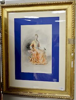 Gustave Jean Jacquet (1846-1909), watercolor on paper, Femme a La Perruche, Galerie Des Artistes Modernes Paris label on verso. sigh...