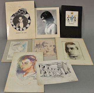 Thirteen piece lot to include Rene Bouche (1906-1963), watercolor, reclining nude, signed lower left: R.R. Bouche 1942 (tear), 13 1/...