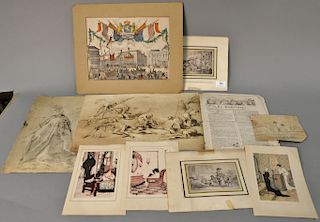 Ten piece group of miscellaneous engravings, lithographs, and etchings including Je Maintiendrai Sept 1858, Le Charinari 1834, three...