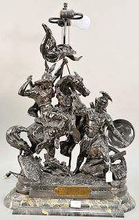 "Vercingetorix", on horseback battle against Julius Caesar, metal. ht. 33 in., wd. 21 in.