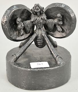 Figural bronze beetle with two round shields on round base. ht. 6 1/2 in., dia. 6 in. 
Provenance: Estate of Kenneth Jay Lane