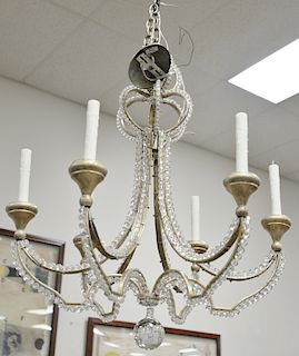 Two piece lot to include a contemporary chandelier, six light iron crystal beads and drop ball (ht. 36 in., dia. 32 in.) along with...