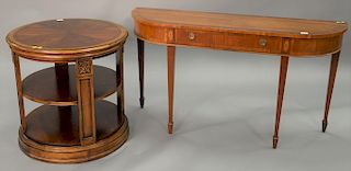 Two tables to include Hekman console table, ht. 30 in., wd. 55 in., and Ethan Allen round table, ht. 27 in., dia. 28 in.