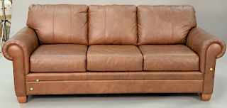 Ethan Allen brown leather sleeper sofa. lg. 86 in.