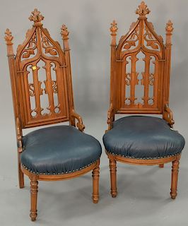 Pair of Victorian walnut gothic side chairs. ht. 45 1/4 in.
