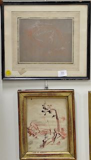 Two framed pieces to include Attributed to Jacques Andre Portail (1695-1759), sketch in red and white chalk with remnant of signatur...