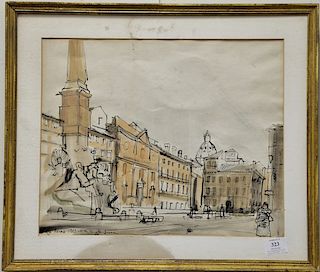 Teddy Millington-Drake (1932-1994), watercolor on paper, Navana 1957 street scene, signed, titled, and dated lower left. sight size ...