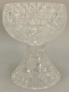 American Brilliant cut glass punch bowl on pedestal stand. ht. 14 1/2 in., dia. top. 11 in. (chips and cracks). 