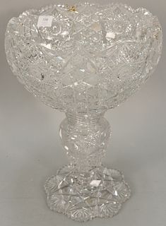 American Brilliant cut glass punch bowl on pedestal stand. ht. 16 3/4 in. (chips and cracks).