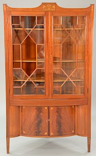 Fineberg corner china cabinet (one door as is, parts available). ht. 74 in., wd. 42 in.
